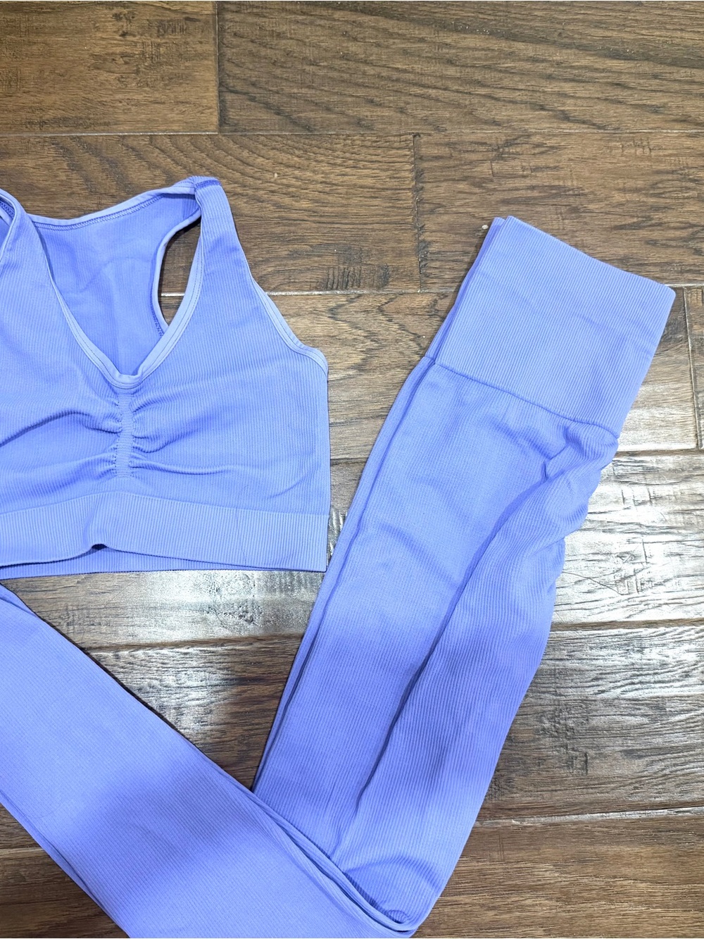 Lilac Ribbed Workout Set – Sports Bra & Leggings